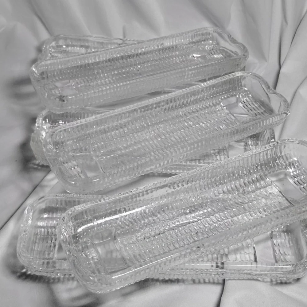 Vtg. Corn Holders Chaumet Textured Glass -Set Of 6